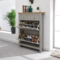 Loftus Shoe Storage Cabinet In Grey With Oak Effect Top