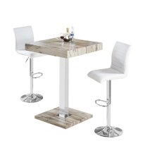 Topaz Grey Oak Effect Bar Table With 2 Ripple White Stools