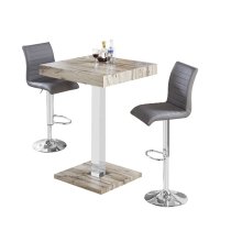 Topaz Grey Oak Effect Bar Table With 2 Ripple Grey Stools