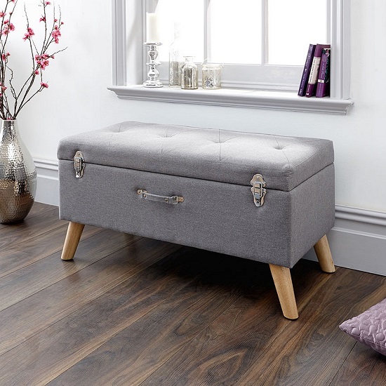 Mursley Fabric Ottoman Storage Bench In Grey