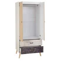 Noein Wardrobe In White And Distressed Effect With Two Doors