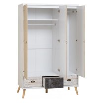 Noein Wide Wardrobe In White And Distressed Effect