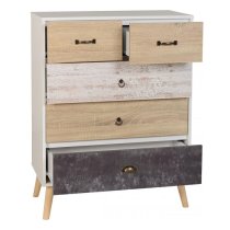 Noein Tall Chest Of Drawers In White And Distressed Effect