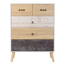 Noein Tall Chest Of Drawers In White And Distressed Effect