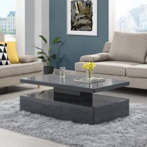 Quinton Glass Top High Gloss Coffee Table In Grey With LED