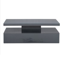 Quinton Glass Top High Gloss Coffee Table In Grey With LED