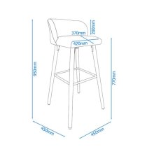 Gunning Fabric Bar Stool In Grey With Wooden Legs In A Pair