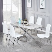 Deltino Magnesia Marble Effect Dining Table 6 Opal White Chairs