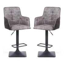 Ordos Light Grey Fabric Bar Stools With Metal Base In Pair