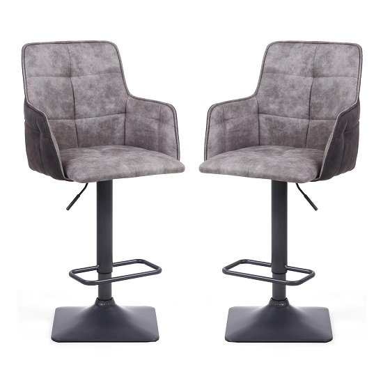 Ordos Light Grey Fabric Bar Stools With Metal Base In Pair