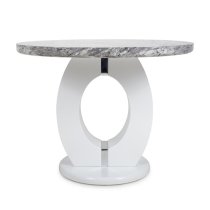 Naiva High Gloss Round Dining Table In White Grey Marble Effect