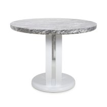 Naiva High Gloss Round Dining Table In White Grey Marble Effect