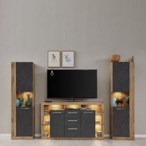 Monza Wooden Tv Sideboard In Wotan Oak And Matera With LED