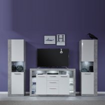 Monza Wooden Tv Sideboard In Grey And White With LED Lighting