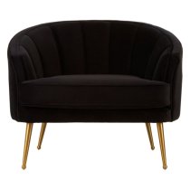 Agnetas Velvet Tub Chair In Black With Gold Legs