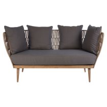 Okala Woven Rope 3 Seater Sofa With Wooden Frame In Dark Grey