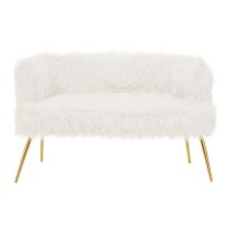 Merope Upholstered Faux Fur Sofa With Gold Metal Legs In White