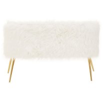 Merope Upholstered Faux Fur Sofa With Gold Metal Legs In White