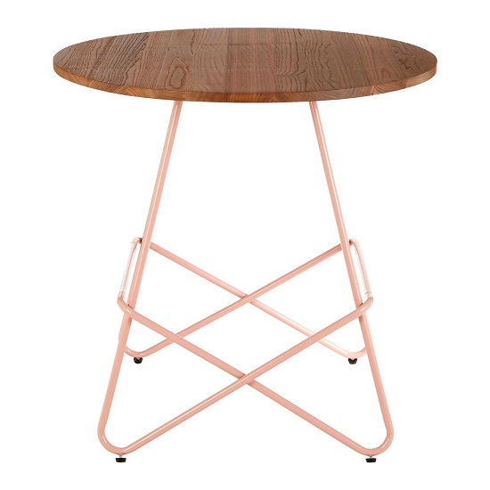 Pherkad Wooden Round Dining Table With Metallic Pink Legs