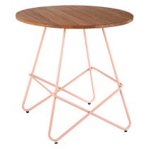 Pherkad Wooden Round Dining Table With Metallic Pink Legs