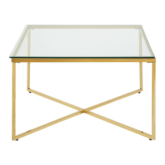 Alluras Large Clear Glass End Table With Gold Metal Frame