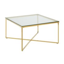 Alluras Large Clear Glass End Table With Gold Metal Frame