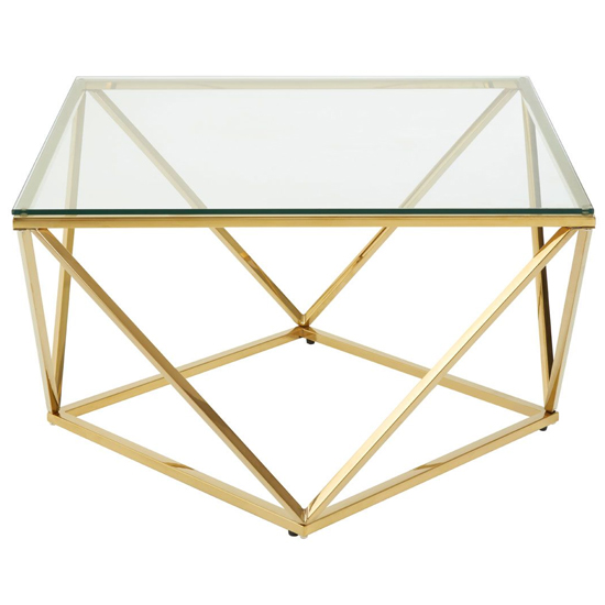 Alluras Large Clear Glass End Table With Twist Gold Frame