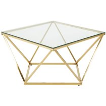 Alluras Large Clear Glass End Table With Twist Gold Frame