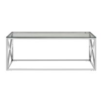 Alluras Clear Glass Coffee Table With Silver Cross Steel Frame