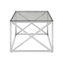 Alluras Clear Glass Coffee Table With Silver Cross Steel Frame