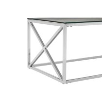 Alluras Clear Glass Coffee Table With Silver Cross Steel Frame