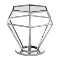 Alluras Clear Glass End Table With Diamond Silver Metal Frame