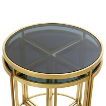 Acox Round Black Glass Top Nest Of 5 Tables With Gold Frame