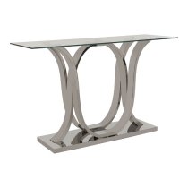 Armanda Glass Console Table With Curved Stainless Steel Base