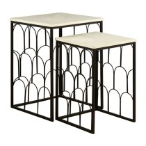 Casa Square Marble Set Of 2 Side Tables With Black Metal Frame