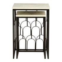 Casa Square Marble Set Of 2 Side Tables With Black Metal Frame