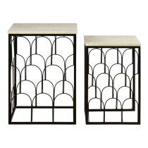 Casa Square Marble Set Of 2 Side Tables With Black Metal Frame