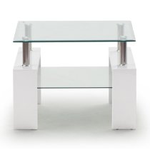 Lilia Clear Glass Lamp Table With White Wooden Base