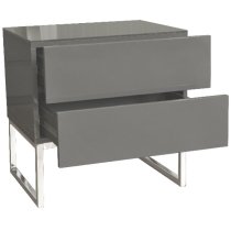 Strada High Gloss Bedside Cabinet With 2 Drawers In Grey