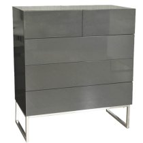 Strada High Gloss Chest Of 5 Drawers In Grey