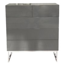 Strada High Gloss Chest Of 5 Drawers In Grey