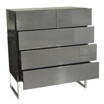 Strada High Gloss Chest Of 5 Drawers In Grey