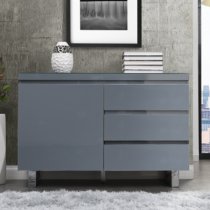 Sydney Small High Gloss Sideboard With 1 Door 3 Drawer In Grey