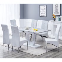 Halo High Gloss Dining Table In Magnesia Marble Effect