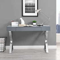 Mayline Glass Top High Gloss Laptop Desk In Grey