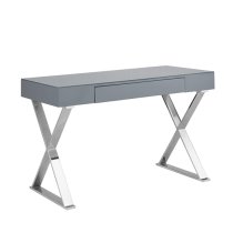 Mayline Glass Top High Gloss Laptop Desk In Grey