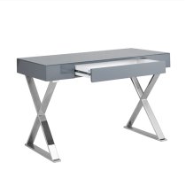 Mayline Glass Top High Gloss Laptop Desk In Grey