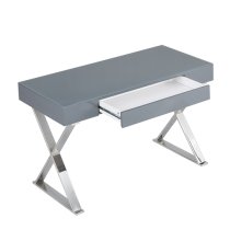 Mayline Glass Top High Gloss Laptop Desk In Grey