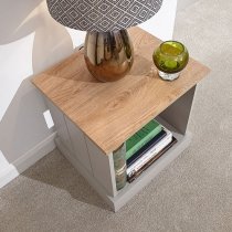 Kirkby Wooden Lamp Table In Grey With Oak Effect Top