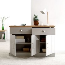 Kirkby Large Sideboard In Grey With Oak Effect Top